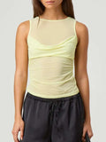 Ruched Round Neck Tank - Trendsi - Flyclothing LLC