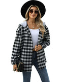 Plaid Button Up Long Sleeve Drawstring Hooded Jacket - Trendsi - Flyclothing LLC