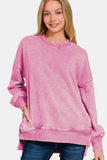 Zenana High-Low Acid Wash Fleece Sweatshirt - Trendsi - Flyclothing LLC