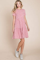BOMBOM Printed Short Sleeve Mini Dress - Trendsi - Flyclothing LLC