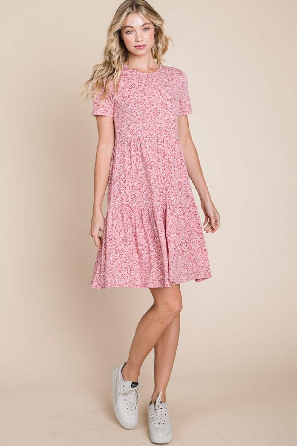 BOMBOM Printed Short Sleeve Mini Dress - Trendsi - Flyclothing LLC