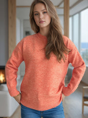 Round Neck Drop Shoulder Long Sleeve Sweater - Trendsi