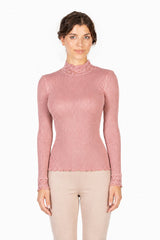 EGI Exclusive Collections Merino Wool Blend Top Mock Neck Lace Trim Long Sleeves. Proudly Made in Italy (304) - tittimitti - Flyclothing LLC