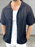 Men's Button Down Collared Neck Hollow Out Shirt - Trendsi