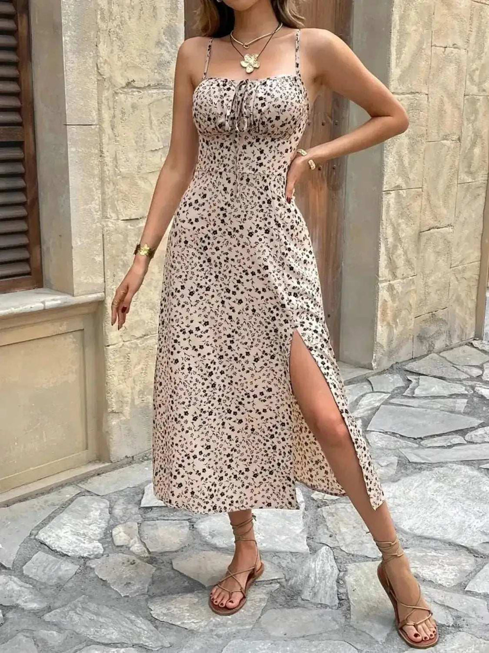Slit Square Neck Midi Cami Dress - Trendsi - Flyclothing LLC