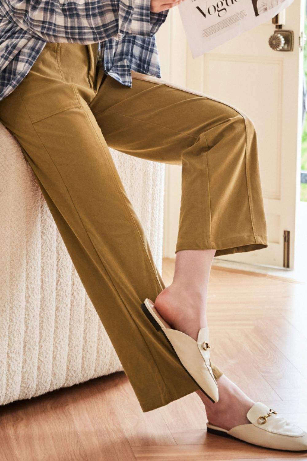 Half Elastic Waist Straight Pants - Trendsi - Flyclothing LLC