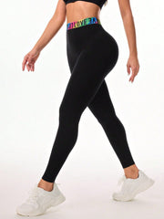 Letter Printed High Waist Active Leggings - Trendsi