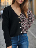 Contrast Button Up V-Neck Cropped Cardigan - Trendsi - Flyclothing LLC