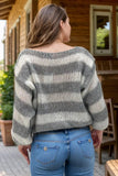 Striped Boat Neck Long Sleeve Sweater - Trendsi
