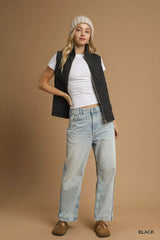Umgee Quilted Floral Zip Up Vest with Pockets - Trendsi - Flyclothing LLC