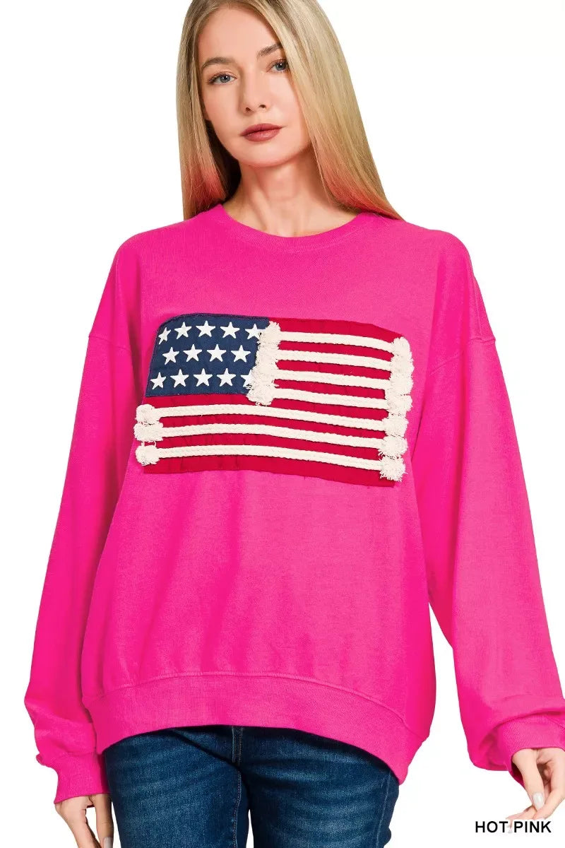 Zenana French Terry American Flag Pullover - Trendsi - Flyclothing LLC