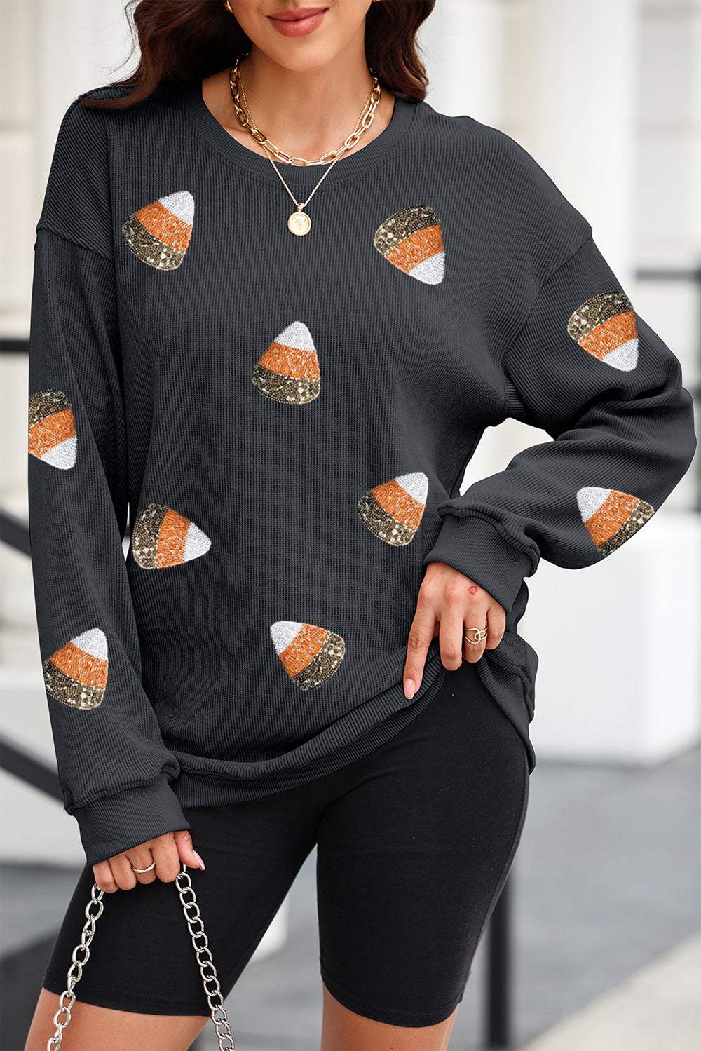 Sequin Round Neck Long Sleeve Sweatshirt - Trendsi - Flyclothing LLC
