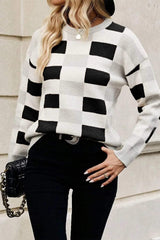 Color Block Round Neck Sweater - Trendsi - Flyclothing LLC