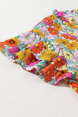 Floral Print Shirred Tiered Ruffled Sleeve Blouse - Trendsi - Flyclothing LLC