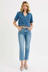 RISEN Full Size High Rise Crop Straight Slim Jeans Plus Size - Trendsi - Flyclothing LLC