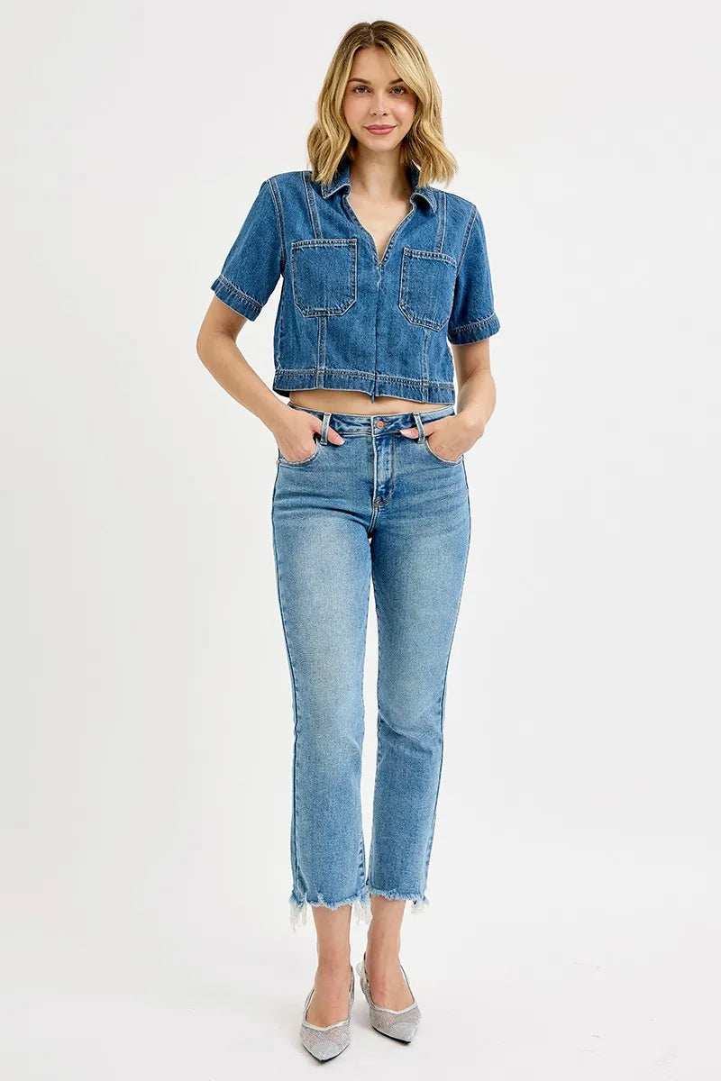 RISEN Full Size High Rise Crop Straight Slim Jeans Plus Size - Trendsi - Flyclothing LLC