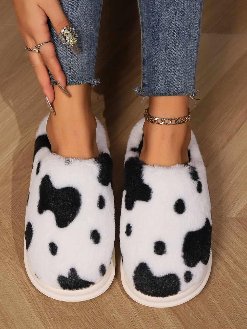 Animal Print Faux Fur Slippers - Trendsi