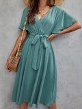 Surplice Flutter Sleeve Midi Dress - Trendsi - Flyclothing LLC