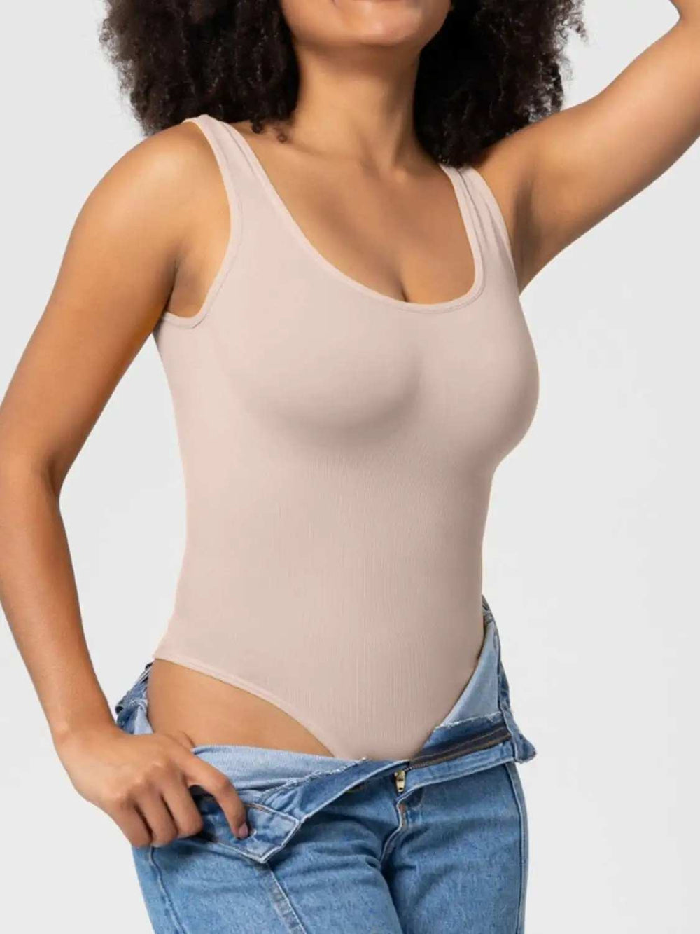 Scoop Neck Wide Strap Shaping Bodysuit - Trendsi - Flyclothing LLC