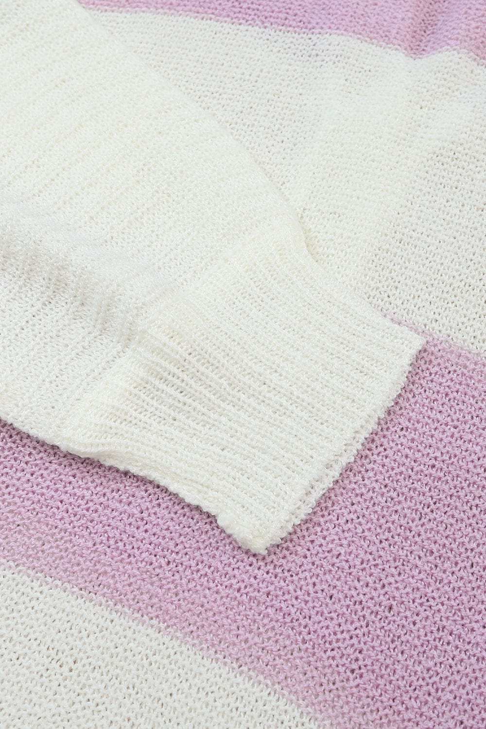 Striped Half Button Ribbed Sweater - Trendsi - Flyclothing LLC