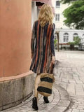 Full Size Contrast Stripes Long Sleeve Mini Dress - Trendsi