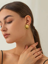 18K Gold-Plated Stainless Steel Sun Stud Earrings - Trendsi - Flyclothing LLC