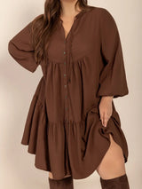 Plus Size Tie Neck Balloon Sleeve Tiered Dress - Trendsi - Flyclothing LLC