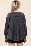 Mittoshop Mineral Wash V-Neck Long Sleeve Oversized Top - Trendsi