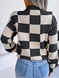Checkered Mock Neck Long Sleeve Sweater - Trendsi - Flyclothing LLC
