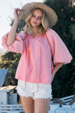 ODDI Full Size Poplin Bubble Sleeve Blouse - Trendsi