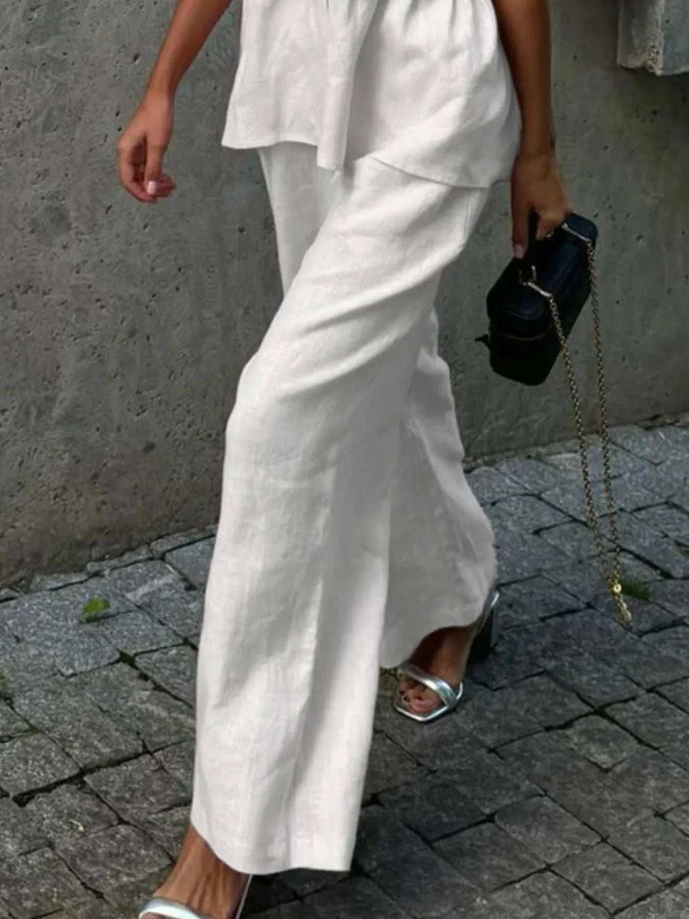 V-Neck Vest and Pants Set - Trendsi - Flyclothing LLC