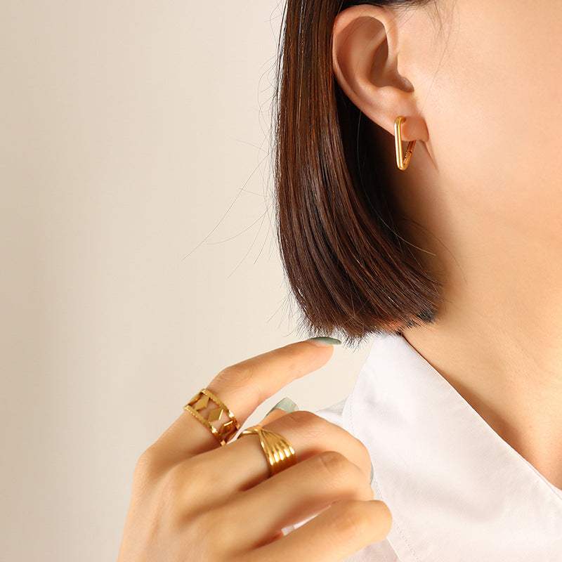 Titanium Steel Geometric Huggie Earrings - Trendsi - Flyclothing LLC