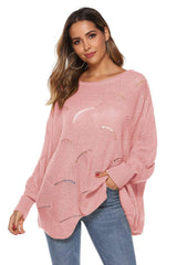 Round Neck Long Sleeve Openwork Sweater - Trendsi - Flyclothing LLC