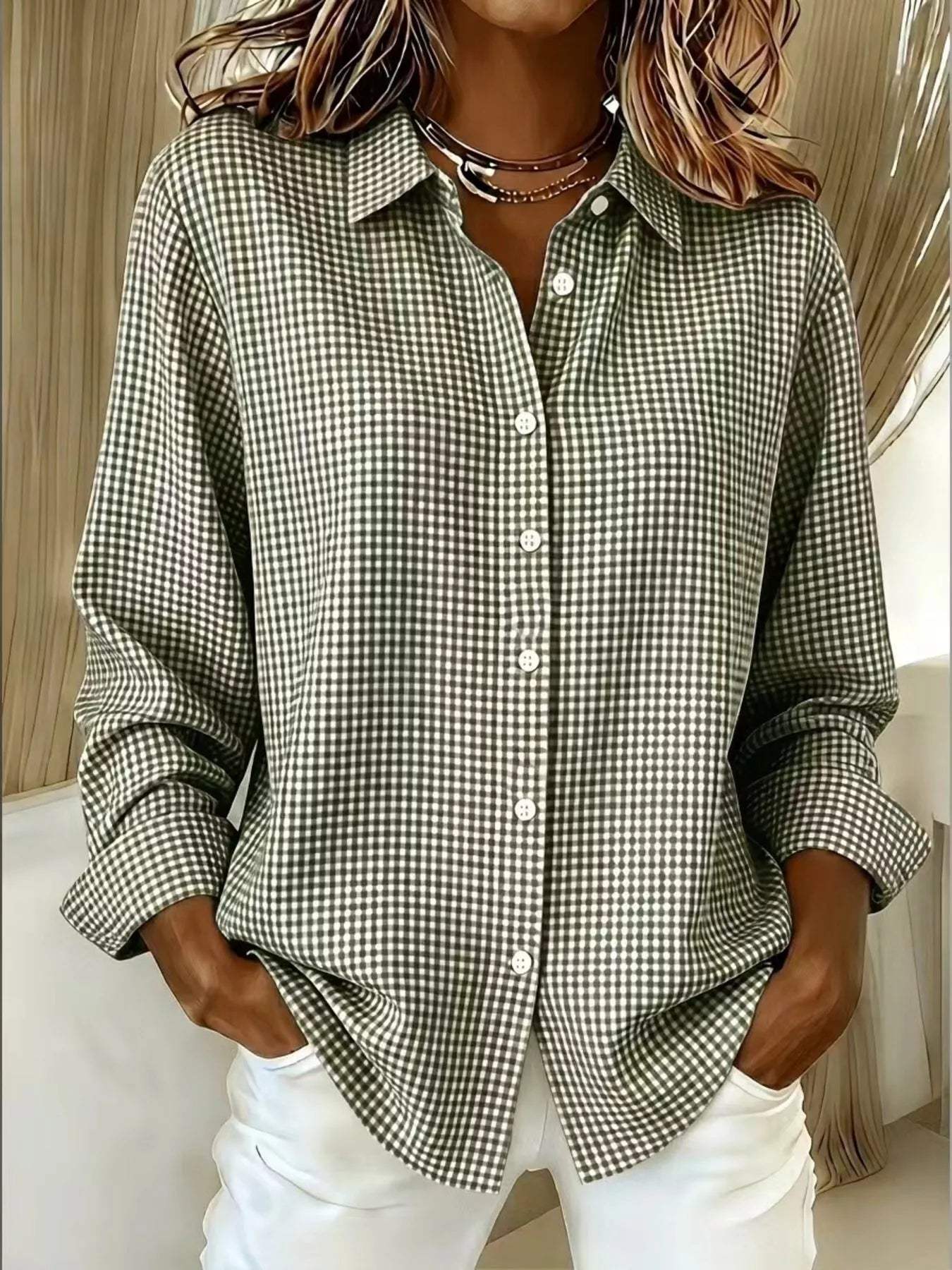 Full Size Plaid Button Up Long Sleeve Shirt Plus Size - Trendsi - Flyclothing LLC