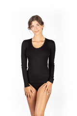 EGI Exclusive Collections Women's Merino Wool Blend Lace-Trimmed Long Sleeves T-Shirt. Proudly Made in Italy (307) - tittimitti - Flyclothing LLC