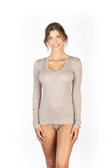 EGI Exclusive Collections Women's Merino Wool Blend Lace-Trimmed Long Sleeves T-Shirt. Proudly Made in Italy (307) - tittimitti - Flyclothing LLC