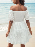 Smocked Eyelet Off-Shoulder Mini Dress - Trendsi