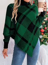 Plaid Turtleneck Batwing Sleeve Sweater - Trendsi - Flyclothing LLC