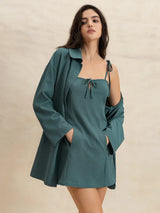 Tie Shoulder Mini Dress and Long Sleeve Top Set - Trendsi - Flyclothing LLC