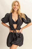 HYFVE Front Tie Top and Bubble Hem Shorts - Trendsi