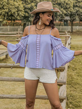 Square Neck Flare Sleeve Blouse - Trendsi - Flyclothing LLC
