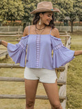 Square Neck Flare Sleeve Blouse - Trendsi - Flyclothing LLC