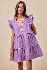 BiBi Gameday Theme Contrast Binding Ruffled Dress - Trendsi - Flyclothing LLC