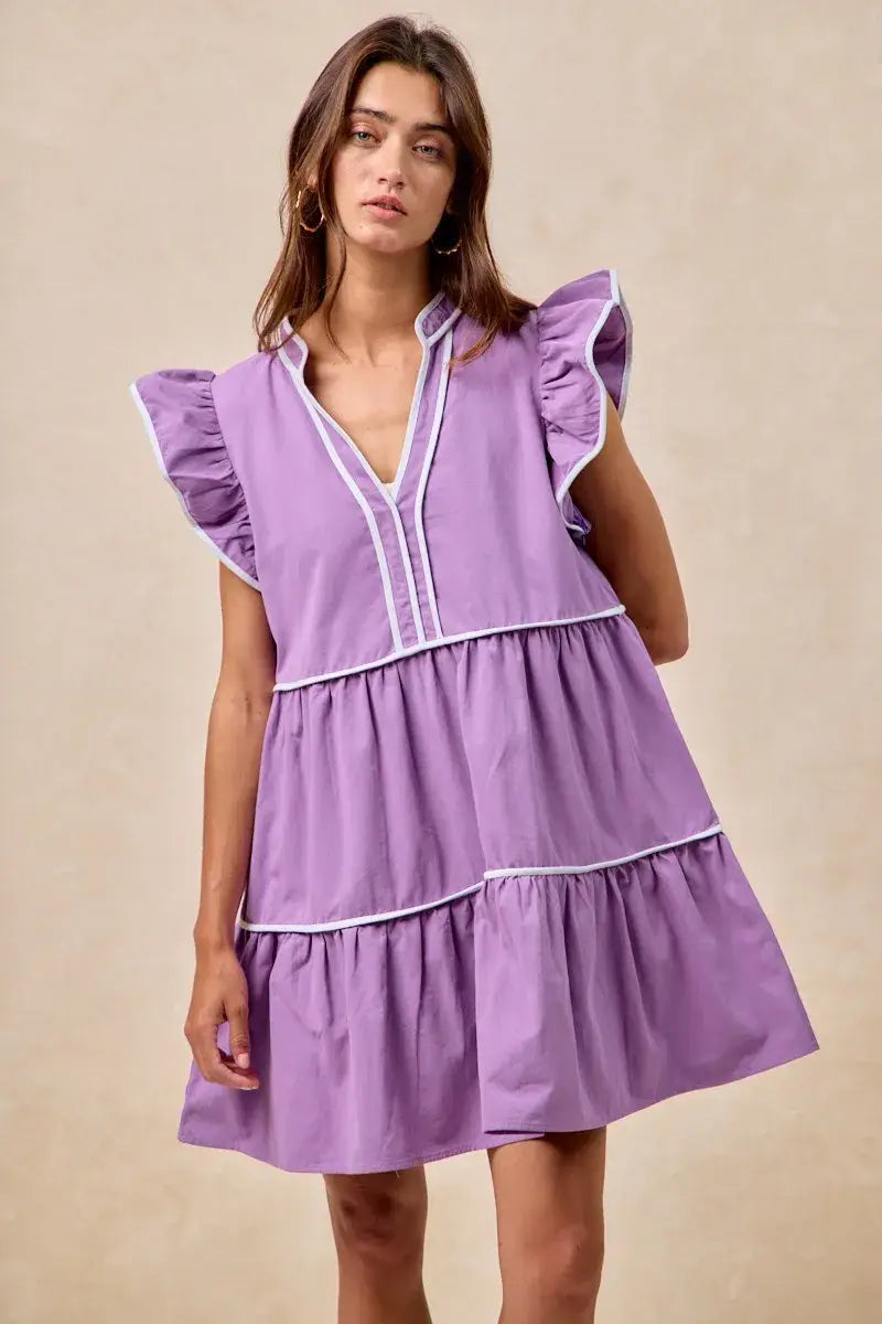 BiBi Gameday Theme Contrast Binding Ruffled Dress - Trendsi - Flyclothing LLC