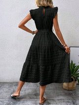 Tied Ruffled Cap Sleeve Midi Dress - Trendsi - Flyclothing LLC