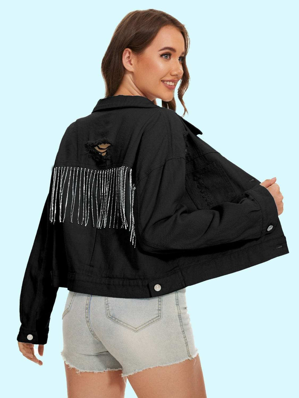 Distressed Distressed Button Up Denim Jacket - Trendsi - Flyclothing LLC