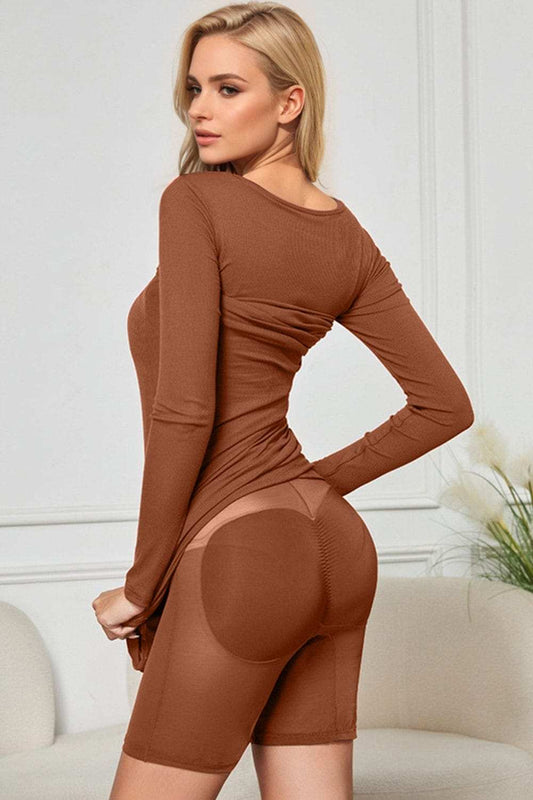 Basic Bae Built-In Shapewear Square Neck Long Sleeve Maxi Dress - Trendsi - Flyclothing LLC