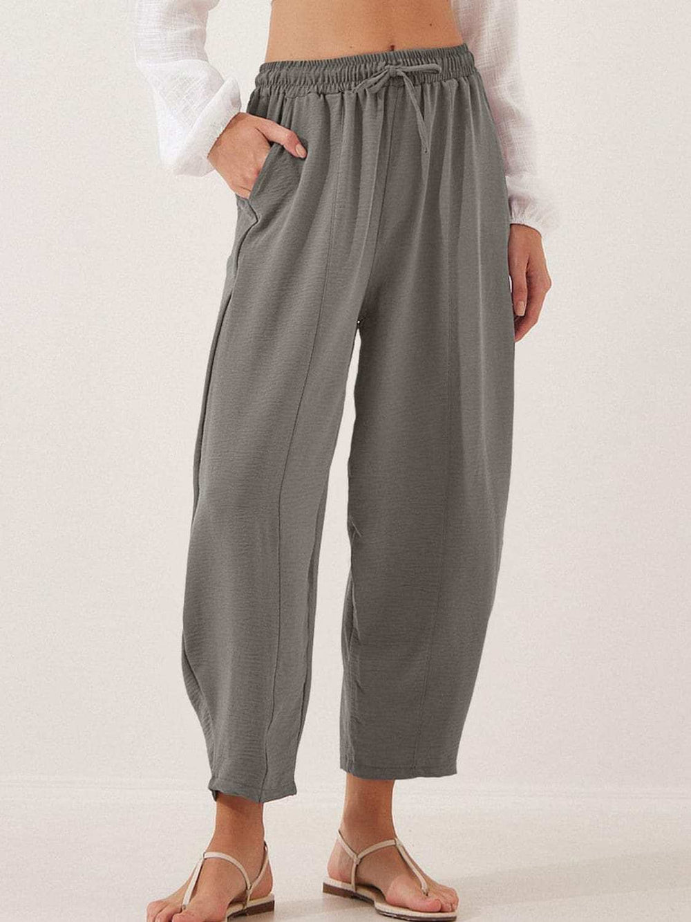 Full Size Drawstring Cropped Jogger Pants Plus Size - Trendsi - Flyclothing LLC