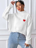Heart Turtleneck Long Sleeve Sweater - Trendsi - Flyclothing LLC