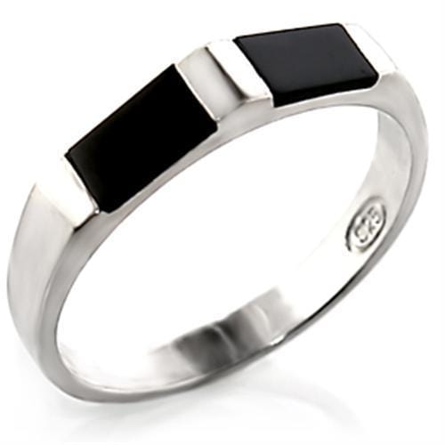 30919 - High-Polished 925 Sterling Silver Ring with Semi-Precious Onyx in Jet - Alamode